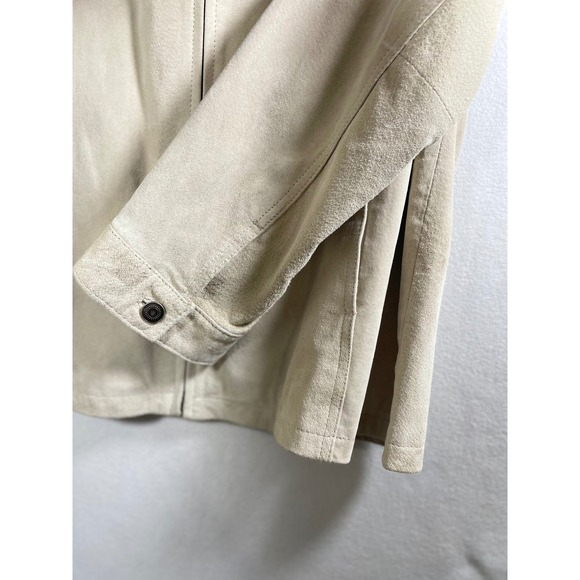 Chicos Size 3 - XL Beige Leather Jacket Collared Full Zip Pocket Front Women - Picture 9 of 14